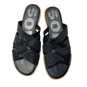 SOREL Ella Slide Sandals Woven Leather Flats Embossed Snakeskin Black Womens 8